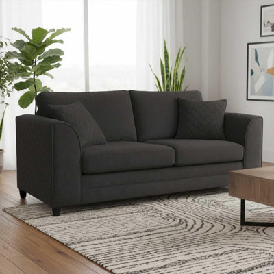 Furnishings For Less UK Quilted Black Chenille Fabric 3 Seater Sofa from B&Q