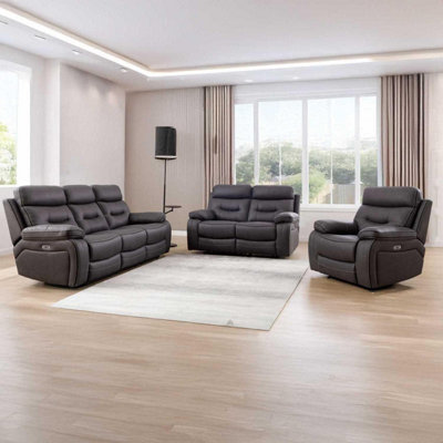 Furnishings For Less UK Renzo Grey Electric Recliner Sofa Suite 3+2+1 With Usb Ports from B&Q