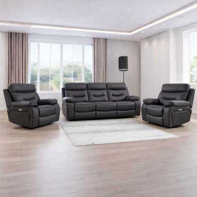 Furnishings For Less UK Renzo Grey Electric Recliner Sofa Suite 3 Seater + 2 Armchairs Usb from B&Q