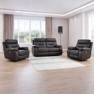 Furnishings For Less UK Renzo Grey Electric Recliner Sofa Suite 2 Seater + 2 Armchairs Usb from B&Q