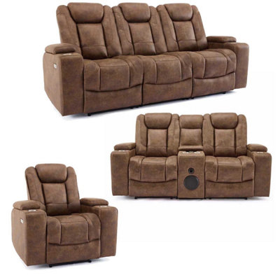 Furnishings For Less UK Juniper Electric Recliner 3+2+1 Sofa Set With Usb Cup Holders Brown from B&Q