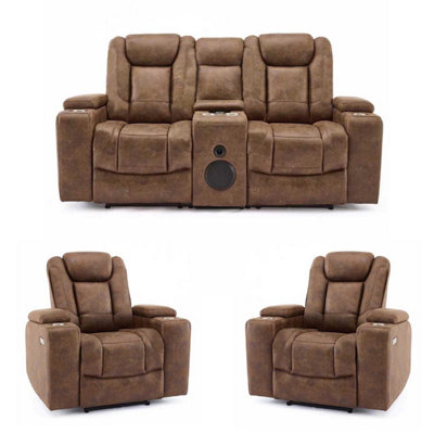 Furnishings For Less UK Juniper Electric Recliner 2+1+1 Sofa Set With  Usb Cup Holders Brown from B&Q