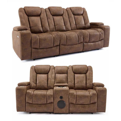 Furnishings For Less UK Juniper Electric Recliner 3 + 2 Sofa Suite With Usb Cup Holders Brown from B&Q