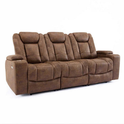 Furnishings For Less UK Juniper Electric Recliner 3 Seater With Usb Cup Holders Brown from B&Q