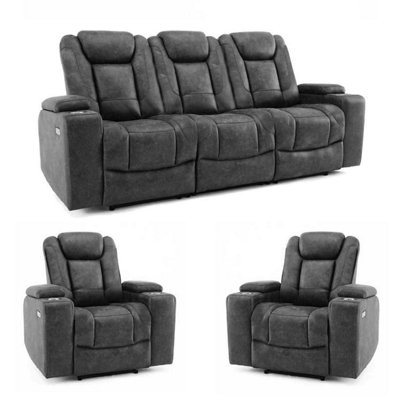 Furnishings For Less UK Juniper Electric Recliner 3+1+1 Sofa Set With Usb Cup Holders Grey from B&Q