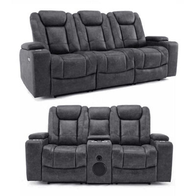 Furnishings For Less UK Juniper Electric Recliner 3 + 2 Sofa Suite With Usb Cup Holders Grey from B&Q