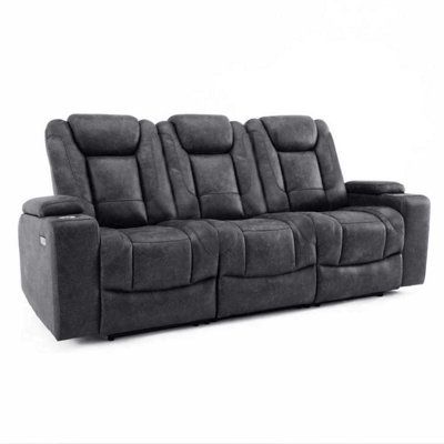 Furnishings For Less UK Juniper Electric Recliner 3 Seater With Usb Cup Holders Grey from B&Q