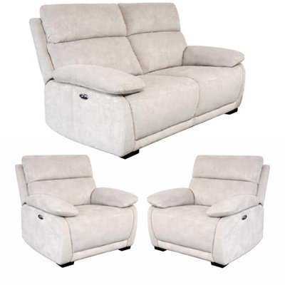 Furnishings For Less UK Piccadilly Electric Recliner Sofa Set Beige 2 Seater 2 Armchairs from B&Q