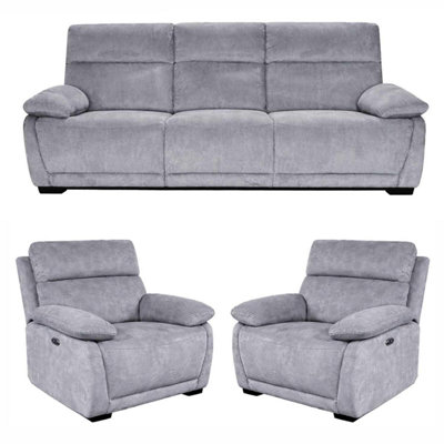 Furnishings For Less UK Piccadilly Electric Recliner Sofa Set Grey 3 Seater 2 Armchairs from B&Q