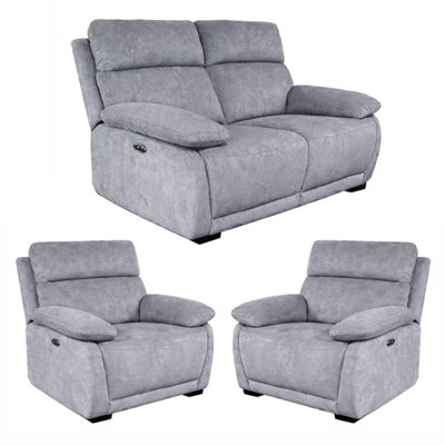 Furnishings For Less UK Piccadilly Electric Recliner Sofa Set Grey 2 Seater 2 Armchairs from B&Q