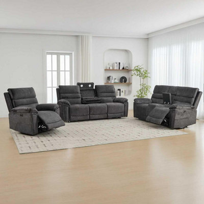 Furnishings For Less UK Sicily 3 Piece Electric Power Grey Fabric Recliners 3 + 2 + 1 from B&Q