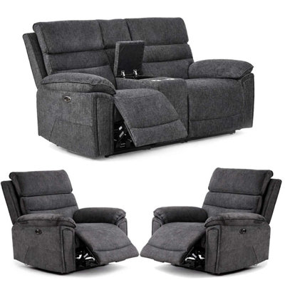 Furnishings For Less UK Sicily 3 Piece Electric Power Grey Fabric Recliners 2 + 1 + 1 from B&Q