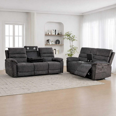 Furnishings For Less UK Sicily 3 + 2 Electric Power Grey Fabric Recliners Sofa Suite from B&Q