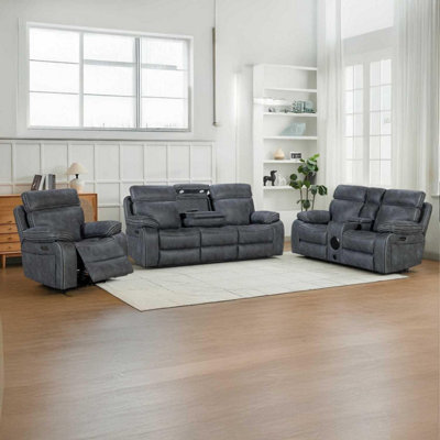 Furnishings For Less UK Tokyo Leatheraire Grey 3 + 2 + 1 Electric Recliner Sofas from B&Q
