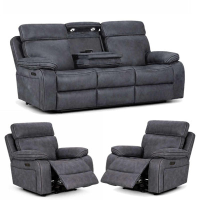 Furnishings For Less UK Tokyo Leatheraire Grey 3 + 1 + 1 Electric Recliner Sofas from B&Q