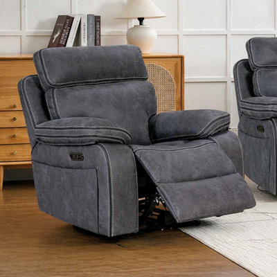 Furnishings For Less UK Tokyo Grey Leatheraire Power Armchair Electric Recliner Usb Charging from B&Q