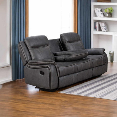 Furnishings For Less UK Tara Reclining Grey Leather Look Manual 3 Seater Sofa from B&Q