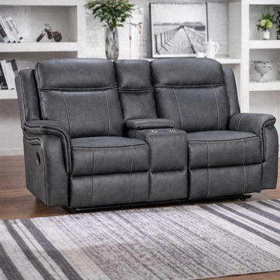 Furnishings For Less UK Tara Reclining Grey Leather Look Manual 2 Seater Sofa from B&Q