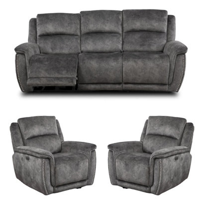 Furnishings For Less UK Mendoza Grey Plush Velvet Electric Reclining 3 Piece Sofa Suite 3 1 1 from B&Q