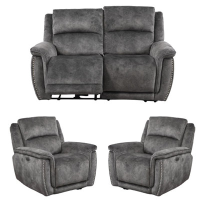 Furnishings For Less UK Mendoza Grey Plush Velvet Electric Reclining 3 Piece Sofa Suite 2 1 1 from B&Q