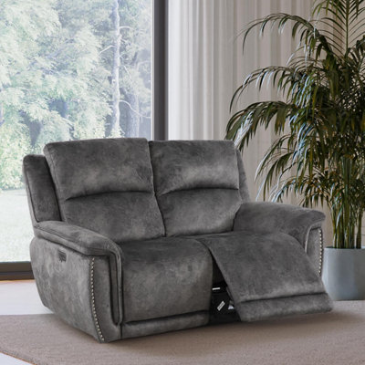 Furnishings For Less UK Mendoza Grey Plush Velvet Electric Reclining 2 Seater Sofa Usb Charging from B&Q