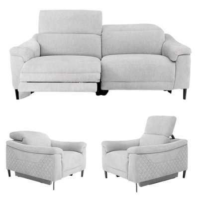 B&Q -  Oscar Electric Reclining 3 Piece Sofa Suite 3 + 1 + 1 Ivory Fabric