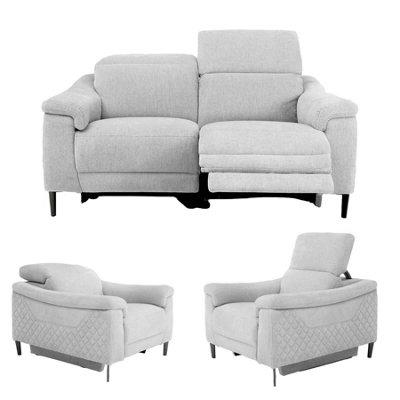 B&Q -  Oscar Electric Reclining 3 Piece Sofa Suite 2 + 1 + 1 Ivory Fabric