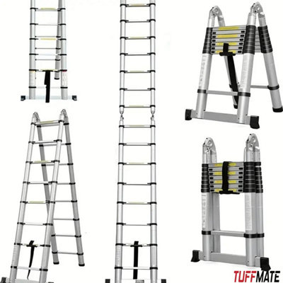 Tuff Mate Telescopic Double Sided Combination Ladder 5.6M Max Height264Cm Step Ladder from B&Q