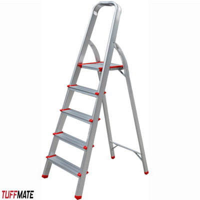  - Step Ladder 5 Step Aluminium Folding Step Ladders Anti Slip Feet Tuffmate