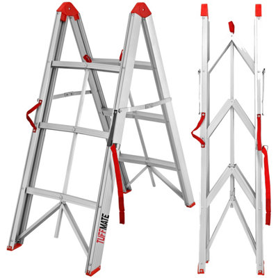 Tuff Mate 3-Tread Aluminium Folding Step Ladder1.2M Space-Saving Slimline Portable Ladder from B&Q