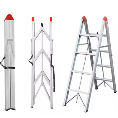 Folding Step Ladder Folds In Half 1.4M 4 Treads Aluminium Tuffmate from B&Q