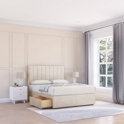 Sloomy 2Ft6 Kansas Divan Bed Base Cream Plush ,no Drawers & 26" Struts HeadboardSmall Single from B&Q