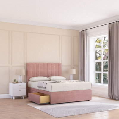 Sloomy 4Ft6  Kansas Divan Bed Base Pink Plush ,no Drawers & 26" Struts HeadboardDouble from B&Q