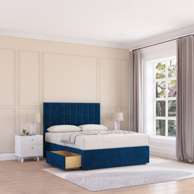 Sloomy 4Ft6  Kansas Divan Bed Base Navy Plush ,no Drawers & 26" Struts HeadboardDouble from B&Q