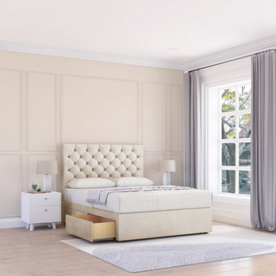 Sloomy 3Ft Mayfair Divan Bed Base Cream Plush ,no Drawers & 26" Struts HeadboardSingle from B&Q