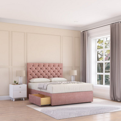 Sloomy 6Ft Mayfair Divan Bed Base Pink Plush ,no Drawers & 26" Struts HeadboardSuper King from B&Q
