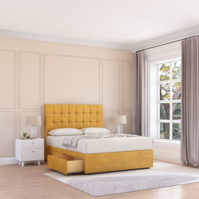 Sloomy 2Ft6 Alabama Divan Bed Base Mustard Plush ,no Drawers & 26" Struts HeadboardSmall Single from B&Q