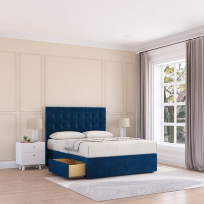 Sloomy 4Ft6  Alabama Divan Bed Base Navy Plush ,no Drawers & 26" Struts HeadboardDouble from B&Q