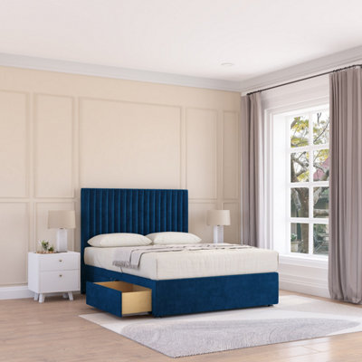 Sloomy 2Ft6 Manhattan Divan Bed Base Navy Plush ,no Drawers & 26" Struts HeadboardSmall Single from B&Q