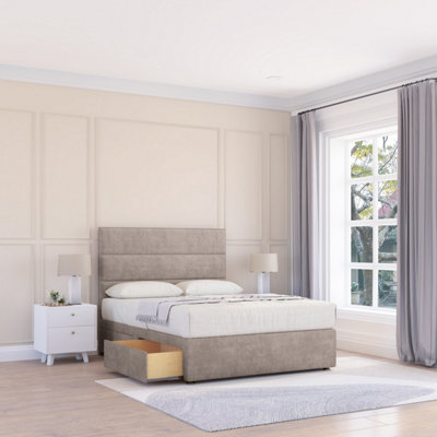 Sloomy 4Ft6  Texas Divan Bed Base Pebble Plush ,no Drawers & 26" Struts HeadboardDouble from B&Q