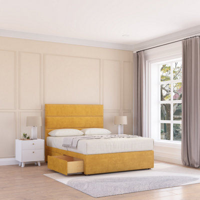 Sloomy 4Ft6  Texas Divan Bed Base Mustard Plush ,no Drawers & 26" Struts HeadboardDouble from B&Q