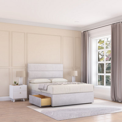 Sloomy 6Ft Texas Divan Bed Base Silver Plush ,no Drawers & 26" Struts HeadboardSuper King from B&Q