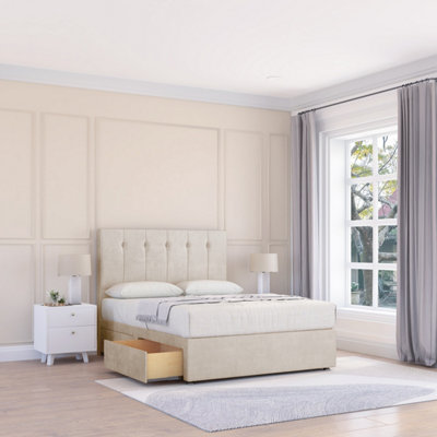 Sloomy 3Ft Highbury Divan Bed Base Cream Plush ,no Drawers & 26" Struts HeadboardSingle from B&Q