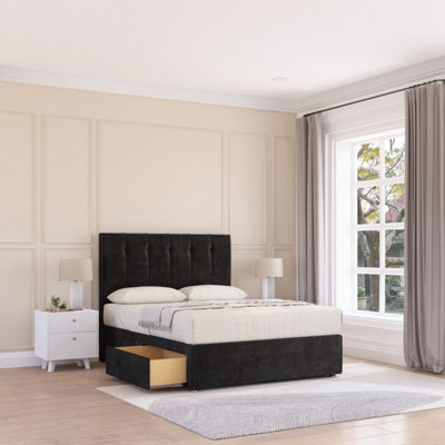 Sloomy 6Ft Highbury Divan Bed Base Black Plush ,no Drawers & 26" Struts HeadboardSuper King from B&Q