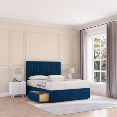 Sloomy 3Ft Highbury Divan Bed Base Navy Plush ,no Drawers & 26" Struts HeadboardSingle from B&Q