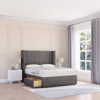 Sloomy 3Ft Falcon Naples Slate Memory Foam Bed Set With No Drawers Mattress & 54" Wingback HeadboardSingle from B&Q