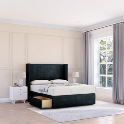Sloomy 5Ft Devonshire Naples Black Memory Foam Bed Set With No Drawers Mattress & 54" Wingback HeadboardKing from B&Q
