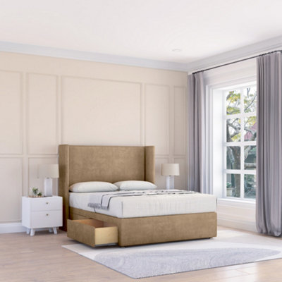 Sloomy 5Ft Devonshire Naples Mink Memory Foam Bed Set With No Drawers Mattress & 54" Wingback HeadboardKing from B&Q
