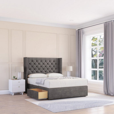Sloomy 4Ft Dior Naples Slate Memory Foam Bed Set With No Drawers Mattress & 54" Wingback HeadboardSmall Double from B&Q
