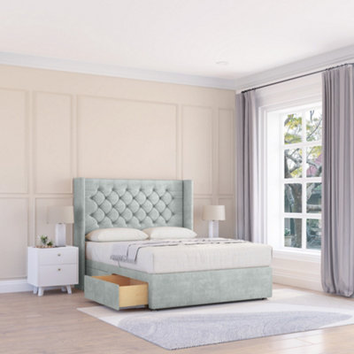 Sloomy 5Ft Dior Naples Silver Memory Foam Bed Set With No Drawers Mattress & 54" Wingback HeadboardKing from B&Q